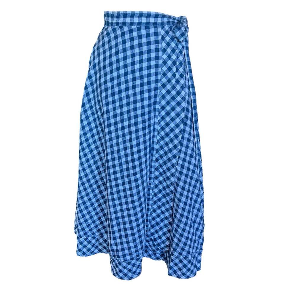 Polo Ralph Lauren Linen Gingham Plaid Wrap Maxi Skirt Women’s Medium Blue White